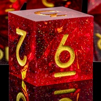 Dés à jouer D&D en résine à bords vifs et paillettes rouges, 1 pièce, dés polyédriques avec chiffres dorés pour jeux de rôle de table Dungeons & Dragons et soirées de jeux de société