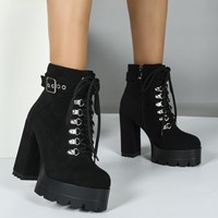 Bottines à lacets croisés, chaussures à talons hauts pour femmes, bottes plateforme imperméables avec ceinture pour femmes
