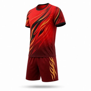 Set di Maglie da <span class=keywords><strong>Calcio</strong></span> con Motivo Blaze Stream Rosso Nero Oro, Kit <span class=keywords><strong>Calcio</strong></span> Personalizzati con Sublimazione Completa, Uniforme Traspirante per Squadre - Product Image 5