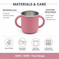 Tasse d'apprentissage ronde en acier inoxydable pour tout-petits, anti-brûlure, à double poignée, avec manchon en silicone, résistante aux chutes, pour lait et eau