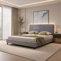Lit plateforme moderne en lin rembourré avec tête de lit segmentée rembourrée et éclairage LED intégré, taille King, mobilier de chambre à coucher