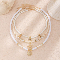 Ensemble de collier pendentif en acrylique conque avec perle imitée Boho pour femmes tendance dames tour de cou perlé accessoires de bijoux de mode