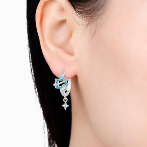Nuevos Pendientes de Aro con Diseño de Planeta Azul y Circonita Blanca de Corte Redondo, Serie Cielo Estrellado, Joyería Creativa para Mujer - Product Image 4