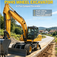 Excavatrice sur roues durable PW45, capacité de la benne de 0,26 m³, machine de terrassement légère sur roues pour les projets de défrichement