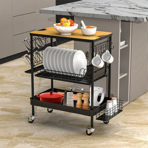 <span class=keywords><strong>Cesta</strong></span> de mesa de madera maciza, estantes, organizador de cocina, soporte, carrito con bandeja extraíble - Product Image 4