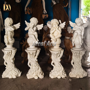 Juego de Estatuas de Querubín Musical de Mármol Blanco Talladas a Mano, Escultura de Ángel Clásica para Decoración de Jardín Exterior - Product Image 6