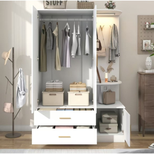 Venta al por mayor muebles de dormitorio moderno <span class=keywords><strong>armario</strong></span> de almacenamiento de ropa puertas de 4 hojas blanco PVC laminado <span class=keywords><strong>armario</strong></span> de madera con <span class=keywords><strong>espejo</strong></span> - Product Image 1