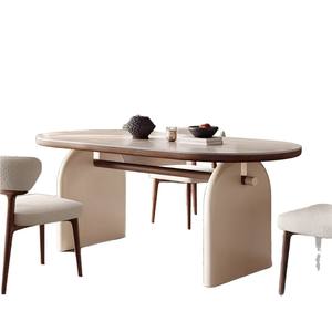 Cream Colored Oval Solid Wood Dining <b>Table</b> Set 4 Piece Nordic Style <b>Space</b> <b>Saving</b> Dining Room Furniture - Product Image 5