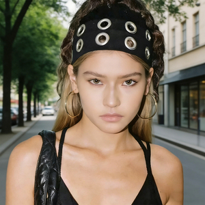 <span class=keywords><strong>Bandeau</strong></span> large en tricot côtelé avec œillets métalliques pour femme, style punk gothique, accessoires capillaires Y2K streetwear pour festivals et sports - Product Image 1