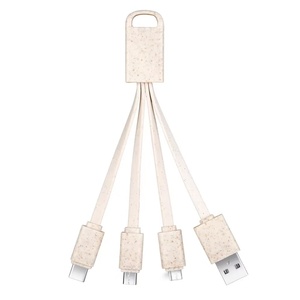 Câble de charge <span class=keywords><strong>USB</strong></span> en paille de blé écologique TPE, connecteurs <span class=keywords><strong>USB</strong></span>/<span class=keywords><strong>Micro</strong></span>/Type-C/Lightning, conception LOGO - 4 en 1, promotionnel - Product Image 1