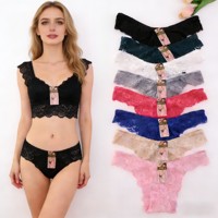 0,3 Dollar Modell LAS235 Einheitsgröße Damen Blumen-Stretch-Spitzen-Bikini-Slip, Niedriger Bund, Damen-Spitzen-Tanga