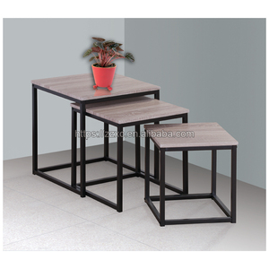 Tavoli da tè quadrati in metallo di piccole dimensioni in <span class=keywords><strong>3</strong></span> pezzi con piano in legno - Product Image 2