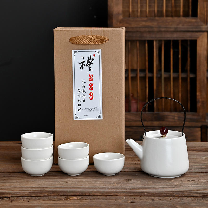 Ru ware teapot with handle, white 6 cups