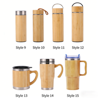 Tumbler 30oz Dengan Gagang, Cangkang Bambu dan Botol Air Vakum Stainless Steel untuk Hadiah, Termos Alami, Flask Ramah Lingkungan