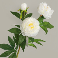 Buket Bunga Sutra Putih Gaya Nordik, Peony Tiga Kepala untuk Hari Ibu, Hari Valentine, Paskah, Dekorasi Rumah