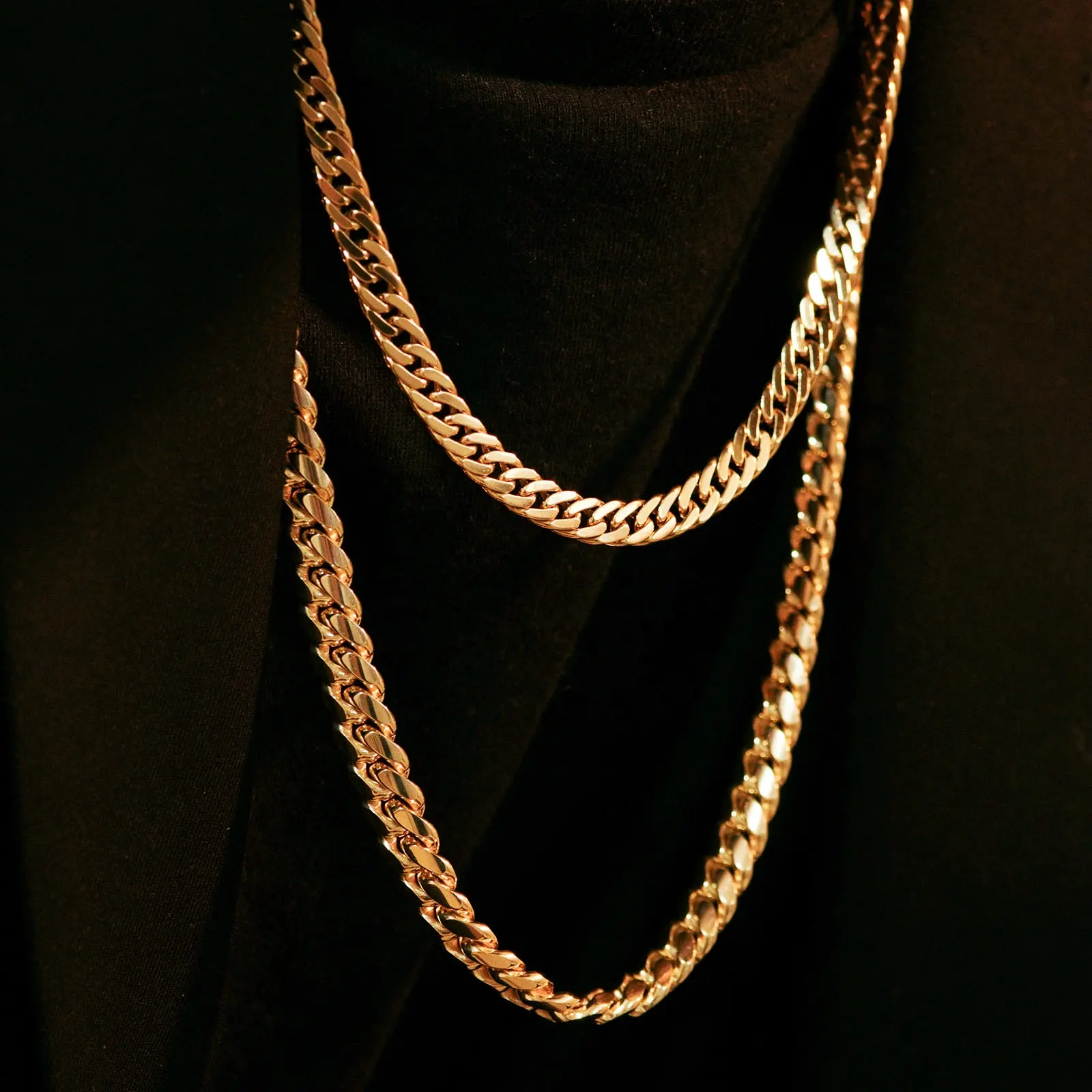 Wholesale Custom Jewelry Waterproof 18k Gold PVD Stainless Steel Cuban Link Chain Women Mens Hip Hop Necklace Cuban Chain