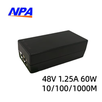 Inyector PoE Gigabit de 48V CC Activo 10/100/1000Mbps con Detección Inteligente, Certificado 3C, Fuente de Alimentación Ethernet de Escritorio para Cámara IP