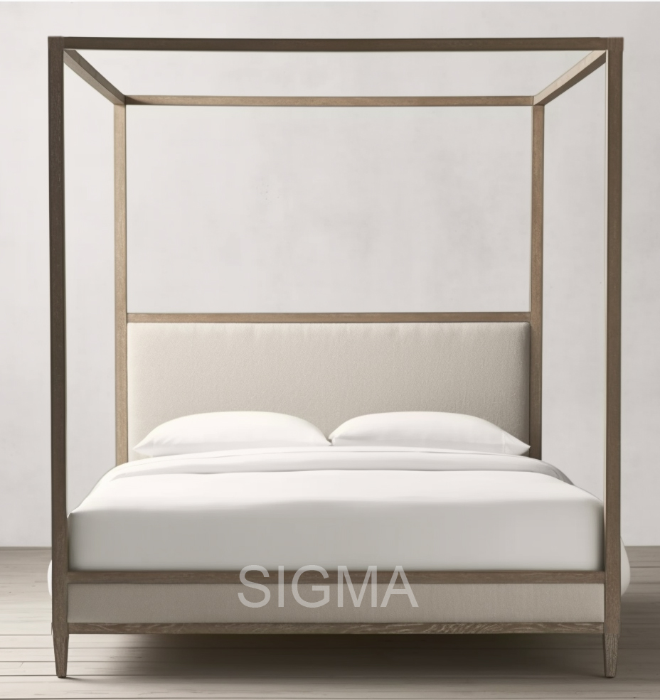SIGAM Oak Wood Queen Size Bed Wooden Canpoy Bed Bedroom Furniture Set Luxury King Size Bed Classic