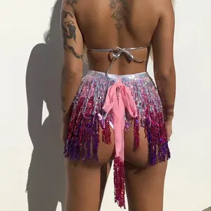 Danse du ventre Performance porter Sexy femmes paillettes balançoire paillettes gland frange hanche écharpe ceinture taille jupe en mousseline de soie Wrap pour Festival - Product Image 4