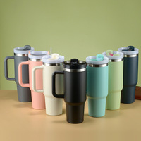 Mug de voyage isotherme personnalisé avec logo, 40 oz, double paroi en acier inoxydable, avec poignée, compatible avec la plupart des porte-gobelets de voiture