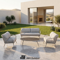 Ensemble de conversation de jardin J&M Outdoor Leisure, ensemble de table à manger de luxe en aluminium noir pour l'extérieur