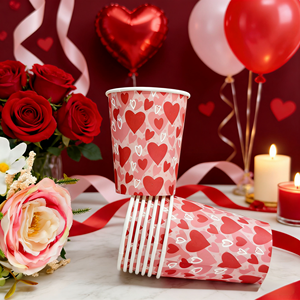 DAMAI Artículos para el Día de San Valentín, Decoración para Bodas, Platos Rojos y Rosas con Forma de Corazón, Vajilla Desechable, Vasos de Papel, Servilletas - Product Image 4