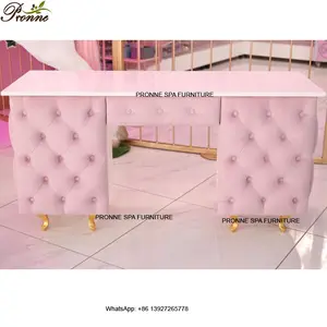 Nuevo estilo Princess Sinlge/doble Nail Desk Nail Tech Mesas Glass Beauty Salon Furniture Black and Gold Nail Salon Furniture