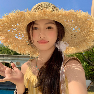 Chapeau <span class=keywords><strong>de</strong></span> <span class=keywords><strong>plage</strong></span> Rafi en paille naturelle style français, grande <span class=keywords><strong>corniche</strong></span>, design ajouré, protection solaire, pour femme, idéal vacances en bord <span class=keywords><strong>de</strong></span> mer - Product Image 4