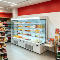 Vitrine Réfrigérée Commerciale Supermarché à Inverter, Sans Givre, Ouverte, pour Viandes et Légumes, Multi-Niveaux