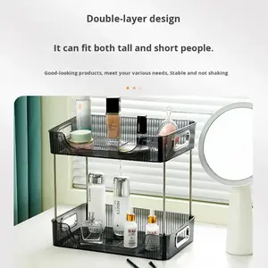 Organisateur de maquillage professionnel en plastique, pliable et détachable, avec compartiments ajustables, transparent, moderne, pour cuisine et cosmétiques - Product Image 3