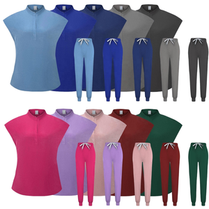 Unisex stand-yaka kolsuz ameliyathane elbise hemşire doktor fırçalayın üst Set güzellik Spa hastane kullanımı ayrı iş elbisesi - Product Image 1