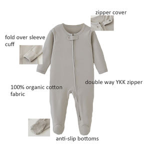 Baju Bayi Organik Katun Bersertifikat GOTS 100% untuk Bayi Baru Lahir, Romper Polos dengan Ritsleting, Pakaian Bayi - Product Image 4