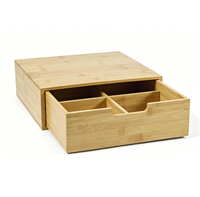 Organizador de Maquillaje de Bambú Premium con Cajón, Caja de Almacenamiento de Cosméticos y Joyas de 4 Compartimentos para Tocador