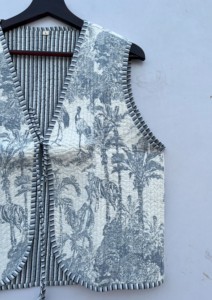 Femmes Durable Réversible Stripe Passepoil Coton Gilet Respirant Blanc Col En V Ouvert Avant Court Automne Streetwear Outervest - Product Image 2