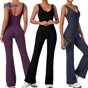 Combinaison de sport pour femme OEM, fitness, yoga, col bas, dos en U, pantalon de sport ajusté, pantalon évasé - Product Image 1