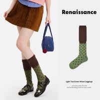 Chaussettes Renaissance originales style forêt rayées bleu clair mi-mollet respirantes sans coutures vintage automne/hiver polyvalentes