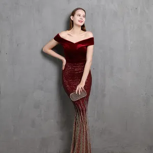 18511# Hot islamic velvet V backless mermaid evening prom dress noble long party dress