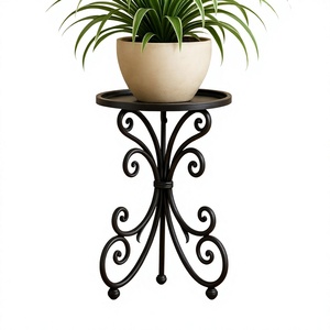 Support à plantes vintage en fer noir avec plateau circulaire, support à fleurs durable pour plantes en pot - Product Image 1
