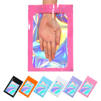Sacs en plastique personnalisés, petits sacs refermables, sacs noirs holographiques, sacs à fermeture éclair pour emballage de bijoux, pochettes en plastique transparentes roses