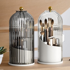 Rotating <b>Makeup</b> Brush Storage Tube Transparent Compartmentalized With Lid Cosmetic Organizer Pet Material - Product Image 1