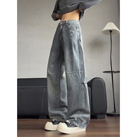 Jeans en denim déchiré à jambe large style rétro hip-hop ODM, taille mi-haute, en polyester, pour hommes, coupe ample