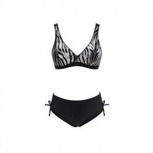 Costume da bagno bikini taglie forti con controllo pancia, stampa zebrata nera BZ77213, abbigliamento da spiaggia da donna - Product Image 2
