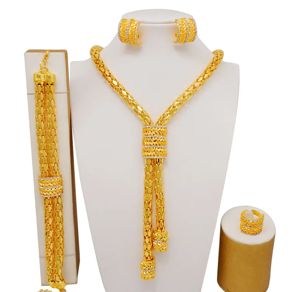Hifive collar africano pendiente lujo conjunto completo traje oro mujer moda conjuntos joyería en Dubai conjunto de joyas de oro