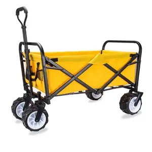 Outdoor Utility Foldable Camping Wagon Collapsible Sturdy Steel Frame Garden Beach Wagon Trolley Cart