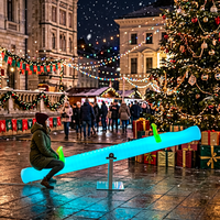 Balançoire interactive double pour enfants, lumineuse à LED, pour l'extérieur, à énergie solaire, colorée, télécommandée, IP54