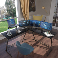 Table d'ordinateur design d'angle Grand bureau Table de jeu E-sports noire en forme de L