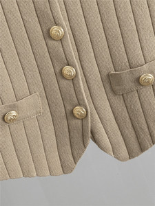 Femmes nouveauté printemps Style décontracté trois pièces ensemble cardigan court <span class=keywords><strong>gilet</strong></span> et taille haute jambe ample pantalons longs - Product Image 5