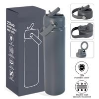 Bouteille d'eau sport en acier inoxydable à double paroi isolée sous vide de 25 oz, avec couvercle à paille et poignée, multicolore, idéale pour les voyages – Vente directe usine