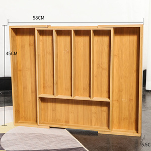 Bamboo Knife <b>Storage</b> <b>Box</b> 58x45x5.5cm Pull-Out Drawer Organizer <b>Kitchen</b> Cutlery Organizer Rectangular Standing Type - Product Image 1