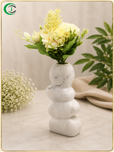 Elegante Maceta Redonda de Mármol Blanco de 9 Pulgadas, Hecha a Mano, para Exhibición de Plantas de Interior, Decoración de Mesa de Centro, Consola o Estante - Product Image 1